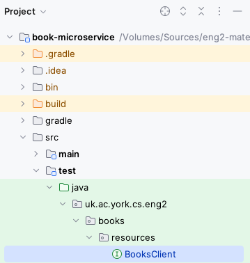 Screenshot of IntelliJ showing the BooksClient