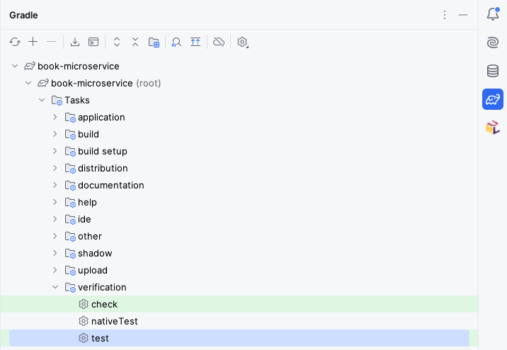 Screenshot of IntelliJ showing the Gradle ‘test’ task
