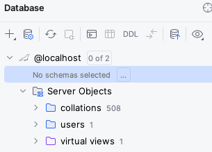 Screenshot of IntelliJ database client before selecting a schema