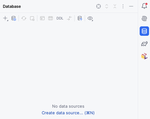 Screenshot of IntelliJ database client before creating a data source