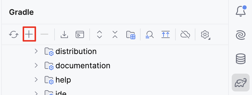 Screenshot of the Add button in the Gradle drawer