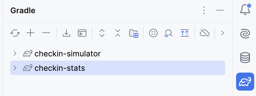 Screenshot of the Gradle drawer showing both projects