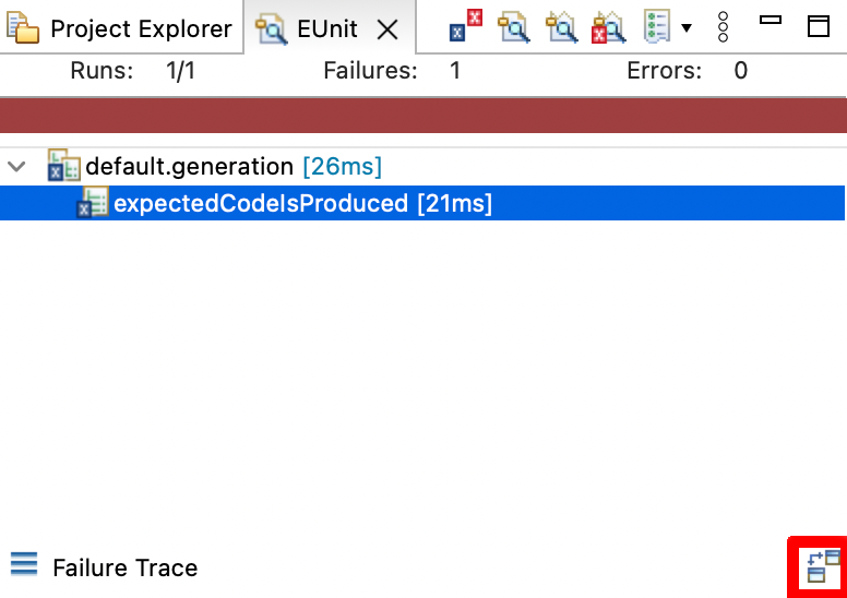 Screenshot of a failed EUnit test with “Compare Outputs” highlighted