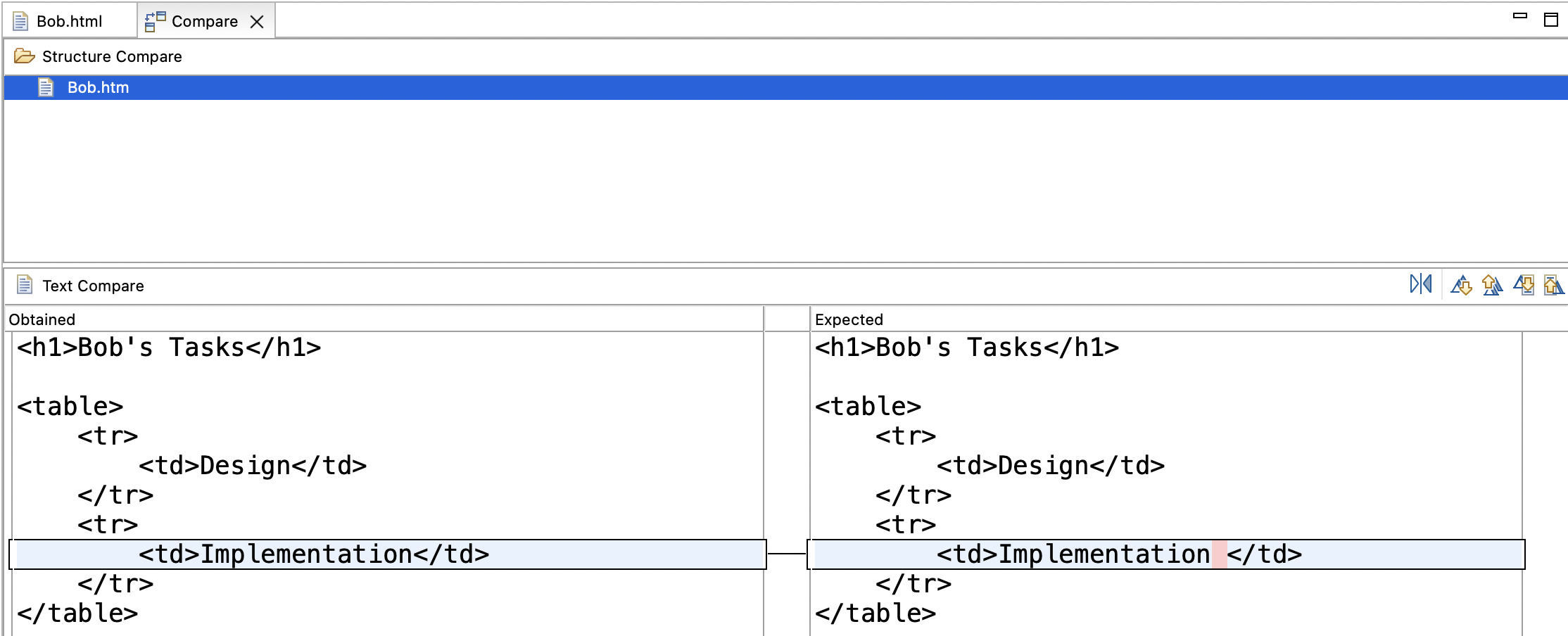 Screenshot of the file difference viewer in Eclipse