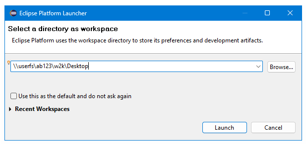 Workspace selection screenshot