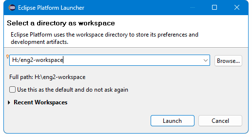 Workspace selection screenshot